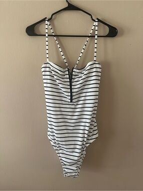 Xhilaration Black & White Striped One-Piece Swimsuit, Sz L